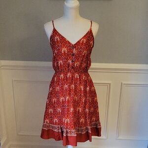 Angashion Spaghetti Strap Burgundy Floral Mini Dress Boho Womens Size Small NWT